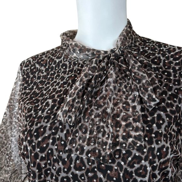 Black Halo Leopard Print Metallic Glitter Dot Sheer Dress Brown Silver Size 12 - Picture 4 of 10